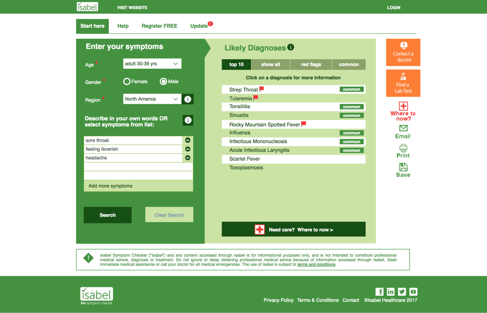 The new Isabel Symptom Checker New look website and symptom